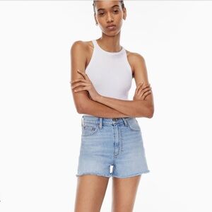 Aritzia Denim Forum 50s Arlo Hi Mini Denim Short High-rise straight-leg jeans